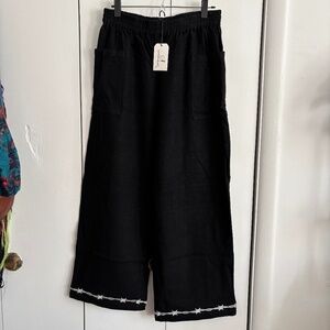 Pammy Linen Pocket Pants with Barbed Wire Embroidery by Fashion Brand Company